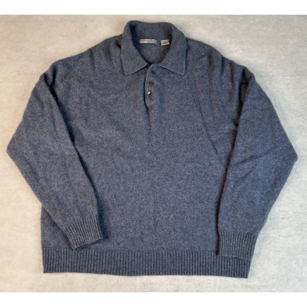 American Blue 100% Pure Cashmere Size Large Mens Polo Collared Sweater Soft